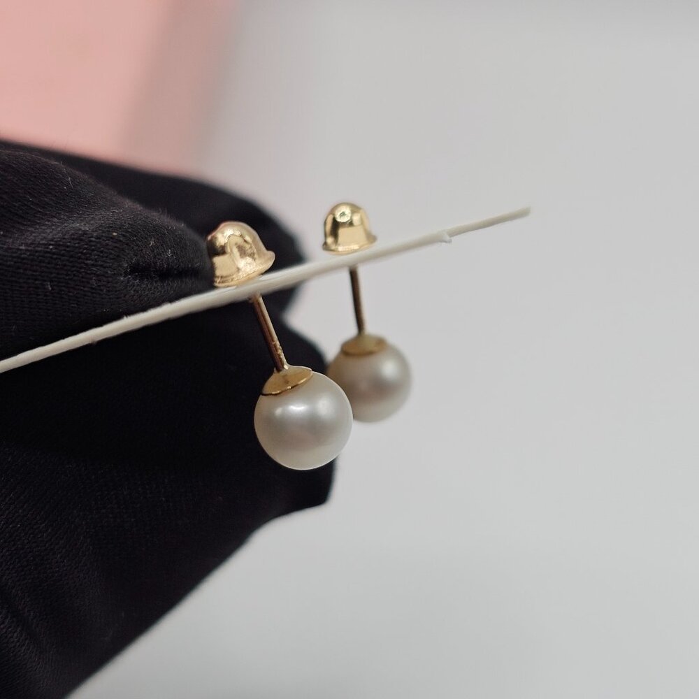 14KT GOLD SYNTHETIC PEARL SCREW BACK STUD EARRINGS 5MM - Picture 4 of 7